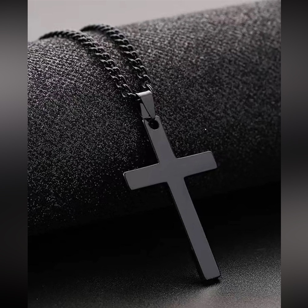 Men Black Cross Charm Necklace Jewelry Gift